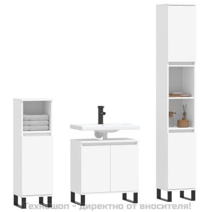 Комплект мебели за баня от 3 части, бял, инженерно дърво