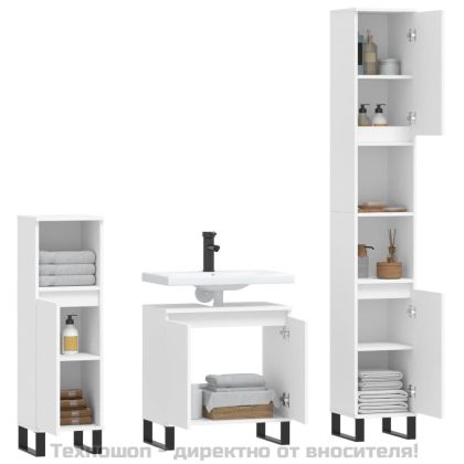 Комплект мебели за баня от 3 части, бял, инженерно дърво