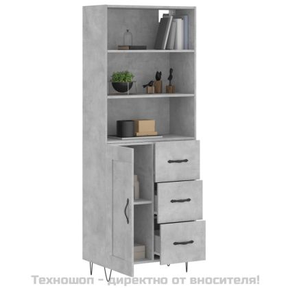 Висок шкаф, бетонно сив, 69,5x34x180 см, инженерно дърво