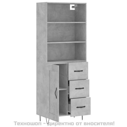Висок шкаф, бетонно сив, 69,5x34x180 см, инженерно дърво
