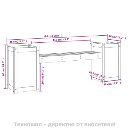 Пейка със саксии, 180x36x63 см, дугласко дърво масив