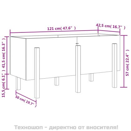 Градинско повдигнато легло, бяло, 121x50x57 см, бор масив