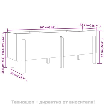 Градинско повдигнато легло, 160x50x57 см, бор масив