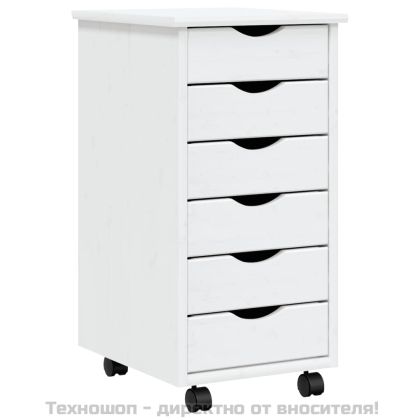 Шкаф с чекмеджета на колелца MOSS, бял, бор масив