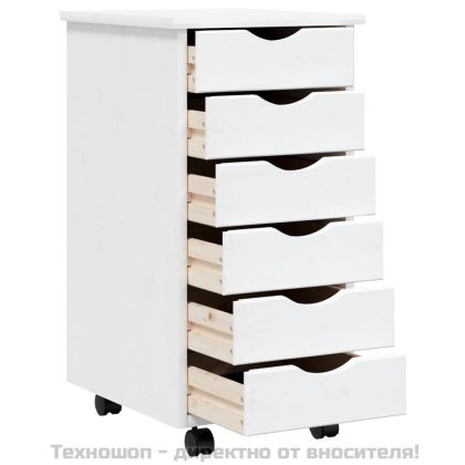 Шкаф с чекмеджета на колелца MOSS, бял, бор масив
