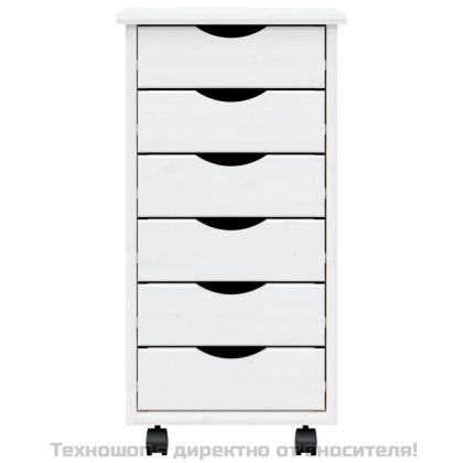 Шкаф с чекмеджета на колелца MOSS, бял, бор масив