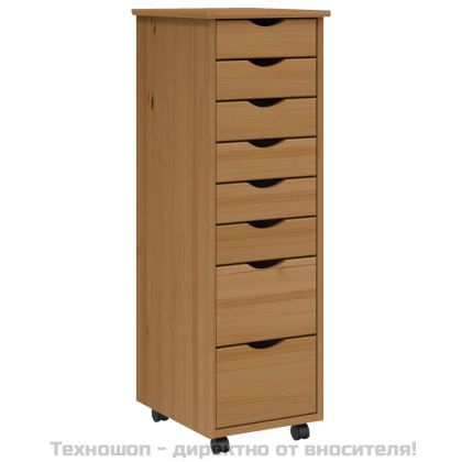 Шкаф с чекмеджета на колелца MOSS, меденокафяв, бор масив