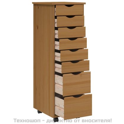 Шкаф с чекмеджета на колелца MOSS, меденокафяв, бор масив