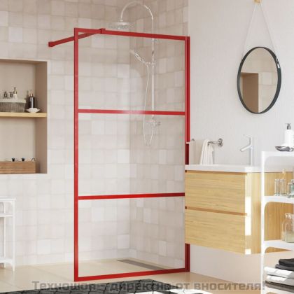 Стена за душ с прозрачно ESG стъкло, червена, 100x195 см