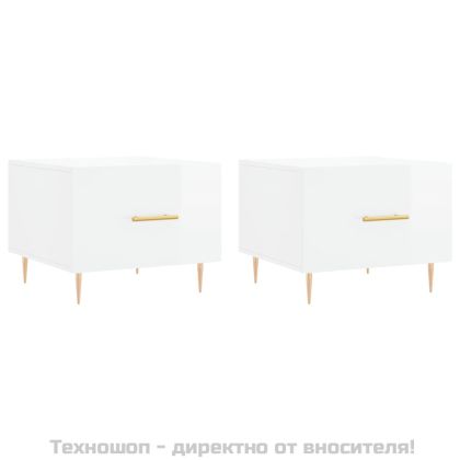 Кафе маси, 2 бр, Бял гланц, 50x50x40 см, инженерно дърво