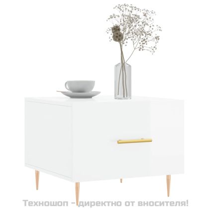Кафе маси, 2 бр, Бял гланц, 50x50x40 см, инженерно дърво