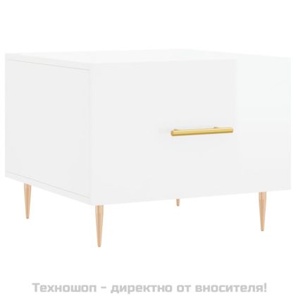 Кафе маси, 2 бр, Бял гланц, 50x50x40 см, инженерно дърво