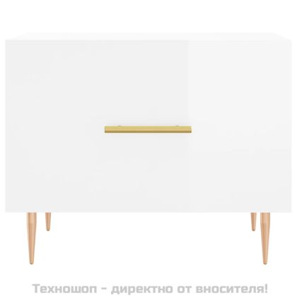 Кафе маси, 2 бр, Бял гланц, 50x50x40 см, инженерно дърво