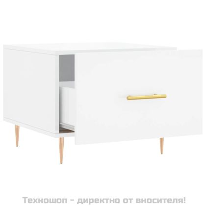 Кафе маси, 2 бр, Бял гланц, 50x50x40 см, инженерно дърво