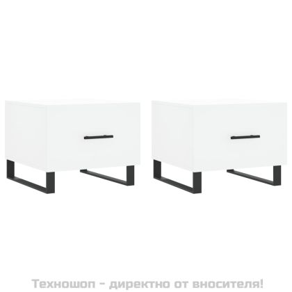 Кафе маси, 2 бр, бели, 50x50x40 см, инженерно дърво