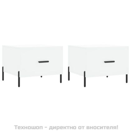 Кафе маси, 2 бр, бели, 50x50x40 см, инженерно дърво