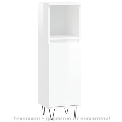 Шкаф за баня, бял гланц, 30x30x100 см, инженерно дърво