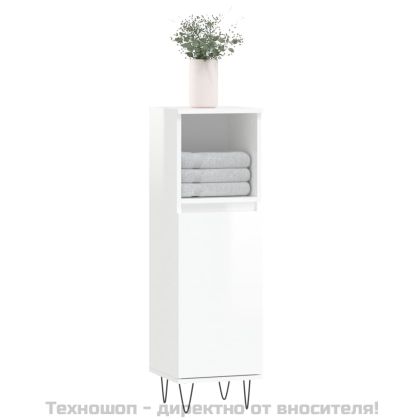 Шкаф за баня, бял гланц, 30x30x100 см, инженерно дърво