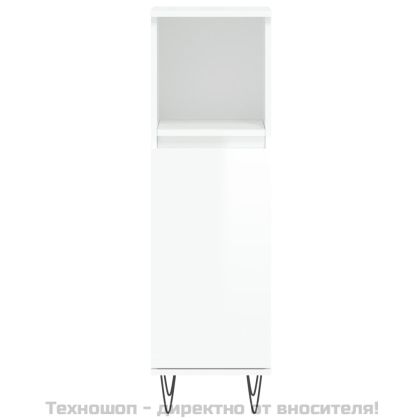 Шкаф за баня, бял гланц, 30x30x100 см, инженерно дърво