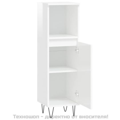 Шкаф за баня, бял гланц, 30x30x100 см, инженерно дърво