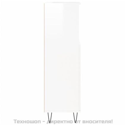 Шкаф за баня, бял гланц, 30x30x100 см, инженерно дърво