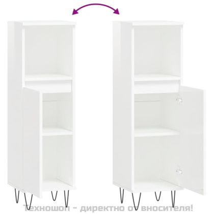 Шкаф за баня, бял гланц, 30x30x100 см, инженерно дърво