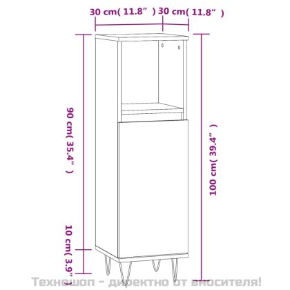 Шкаф за баня, бял гланц, 30x30x100 см, инженерно дърво