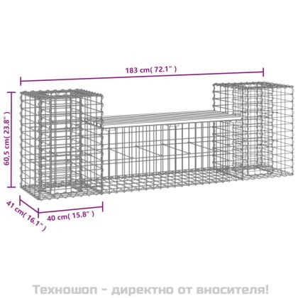 Градинска пейка габионен дизайн 183x41x60,5 см бор масив