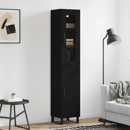 Висок шкаф, черна, 34,5x34x180 см, инженерно дърво