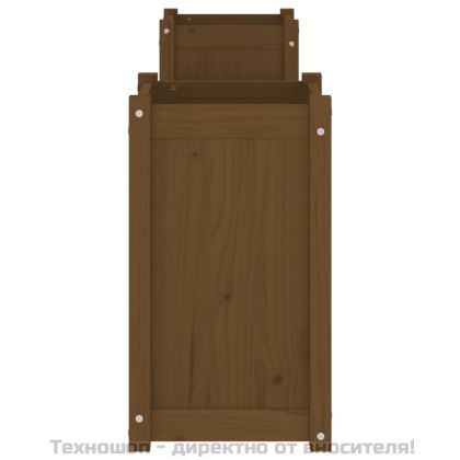Пейка със саксии меденокафява 180x36x63 см борово дърво масив