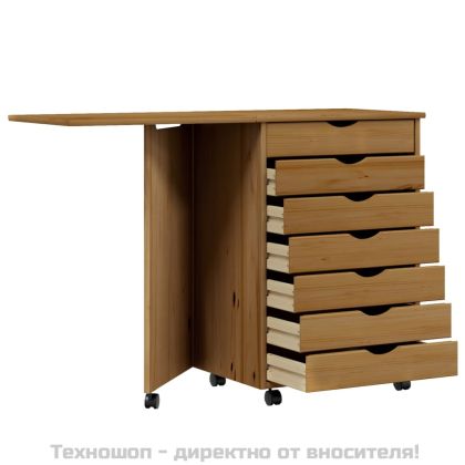 Шкаф с колелца и бюро MOSS, меденокафяв, бор масив