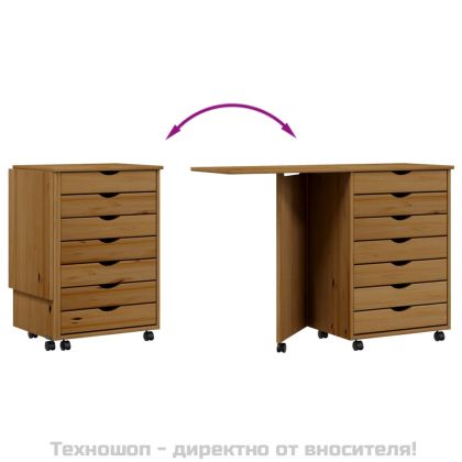 Шкаф с колелца и бюро MOSS, меденокафяв, бор масив