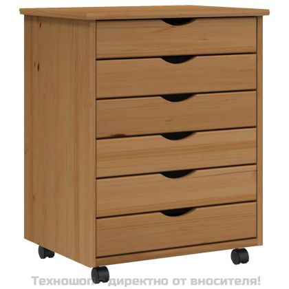 Шкаф с чекмеджета на колелца MOSS, меденокафяв, бор масив