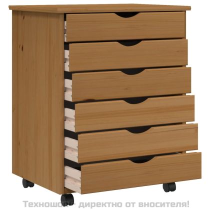 Шкаф с чекмеджета на колелца MOSS, меденокафяв, бор масив