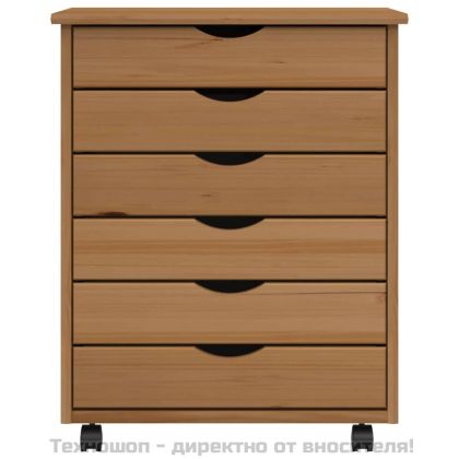 Шкаф с чекмеджета на колелца MOSS, меденокафяв, бор масив