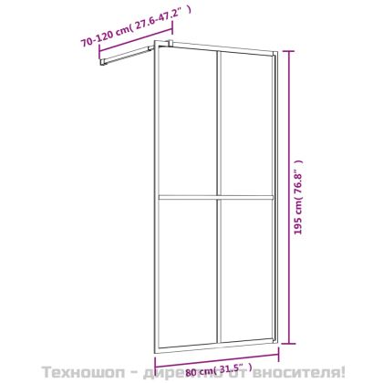 Стена за душ с прозрачно ESG стъкло, златиста, 80x195 см