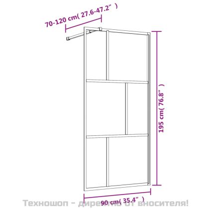 Стена за душ с прозрачно ESG стъкло, златиста, 90x195 см