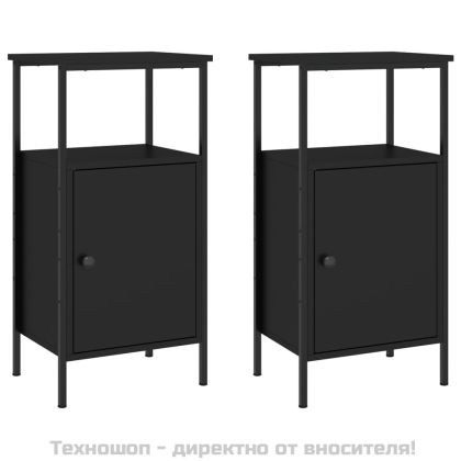 Нощни шкафчета, 2 бр, черни, 41x31x80 см, инженерно дърво