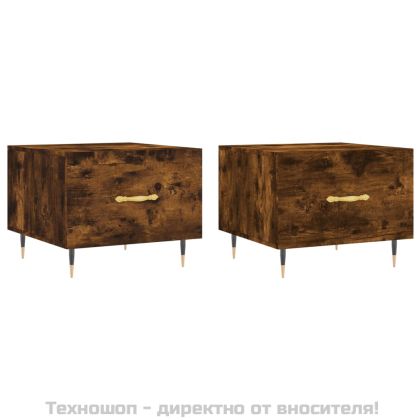 Кафе маси, 2 бр, опушен дъб, 50x50x40 см, инженерно дърво