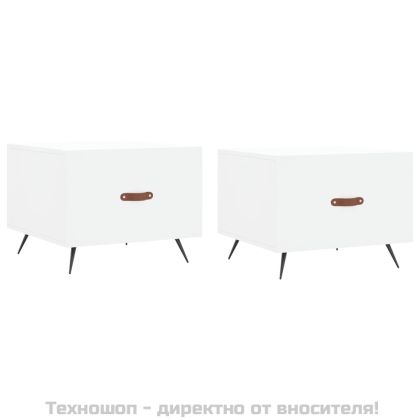 Кафе маси, 2 бр, бели, 50x50x40 см, инженерно дърво