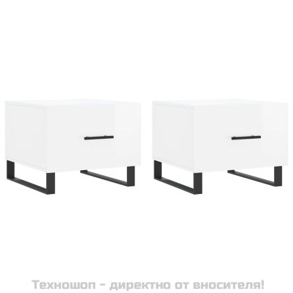 Кафе маси, 2 бр, Бял гланц, 50x50x40 см, инженерно дърво