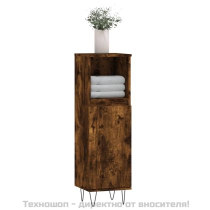 Шкаф за баня, опушен дъб, 30x30x100 см, инженерно дърво