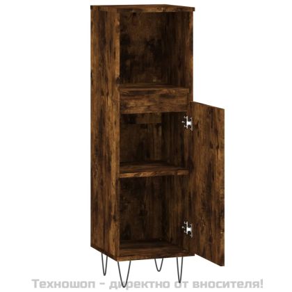 Шкаф за баня, опушен дъб, 30x30x100 см, инженерно дърво