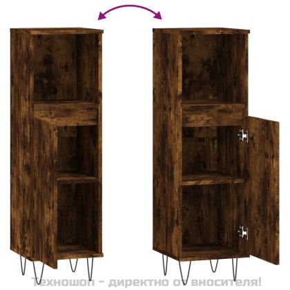 Шкаф за баня, опушен дъб, 30x30x100 см, инженерно дърво