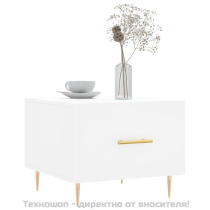 Кафе маси, 2 бр, бели, 50x50x40 см, инженерно дърво