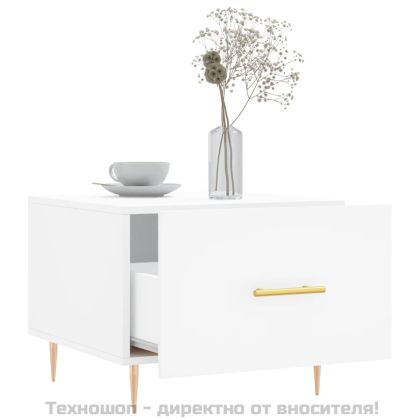 Кафе маси, 2 бр, бели, 50x50x40 см, инженерно дърво