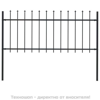 Градинска ограда с пики, стомана, 1,7x0,8 м, черна