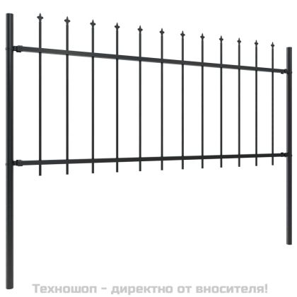 Градинска ограда с връх тип „копие“, стомана, 181x80 см, черна