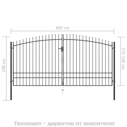 Двойна градинска врата със заострени върхове, 400x248 см