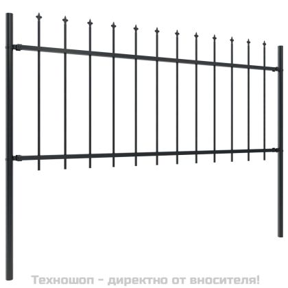 Градинска ограда с връх тип копие, стомана, 359x80 см, черна